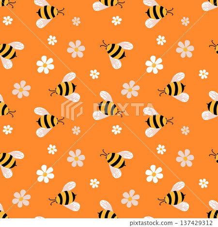 Seamless pattern with bees. Small wasp. Vector illustration. Design for invitation, cards, textile, fabric. Doodle style Seamless pattern with bees. Small wasp. Vector illustration. Design for invitation, cards, textile, fabric. Doodle style 137429312