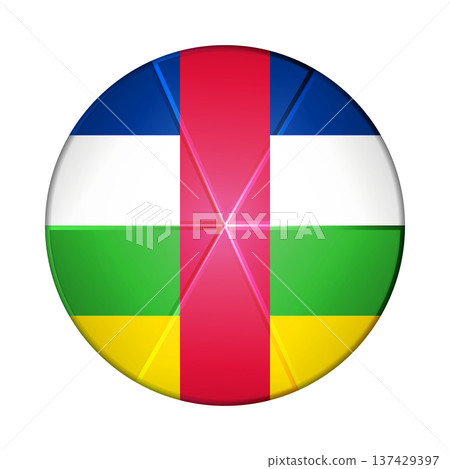 Glass light ball with flag of Central African Republic. Round sphere, template icon. CAR national symbol. Glossy ball, 3D abstract vector illustration highlighted on a white background. Big bubble Glass light ball with flag of Central African Republic. Round sphere, template icon. CAR national symbol. Glossy ball, 3D abstract vector illustration highlighted on a white background. Big bubble 137429397