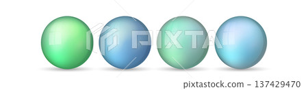 Set with glass colorful balls. Glossy realistic ball, 3D abstract vector illustration highlighted on a white background. Big metal bubble with shadow Set with glass colorful balls. Glossy realistic ball, 3D abstract vector illustration highlighted on a white background. Big metal bubble with shadow 137429470