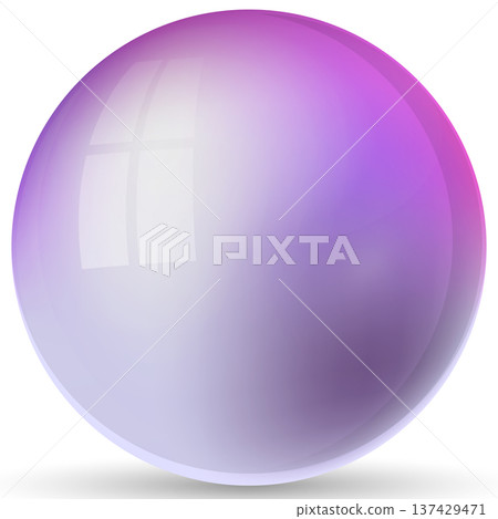 Glass violet ball or precious pearl. Glossy realistic ball, 3D abstract vector illustration highlighted on a white background. Big metal bubble with shadow Glass violet ball or precious pearl. Glossy realistic ball, 3D abstract vector illustration highlighted on a white background. Big metal bubble with shadow 137429471