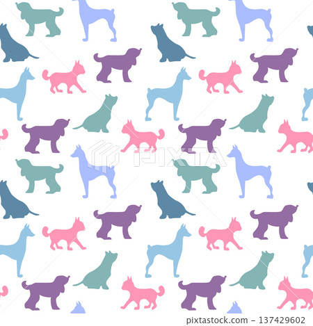 Vector seamless repeating childish pattern with cute dogs, cats in Scandinavian style. Animals background with dog, cat, pets, puppy for invitation, poster, card, flyer, textile, fabric Vector seamless repeating childish pattern with cute dogs, cats in Scandinavian style. Animals background with dog, cat, pets, puppy for invitation, poster, card, flyer, textile, fabric 137429602