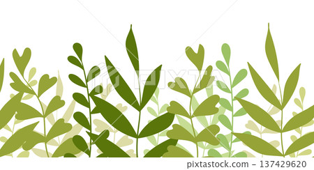 Floral frame with colorful exotic branches on white background. Ornate border with tropic leaves. Vector stock illustration for wallpaper, posters, card. Doodle style. Copy space 137429620