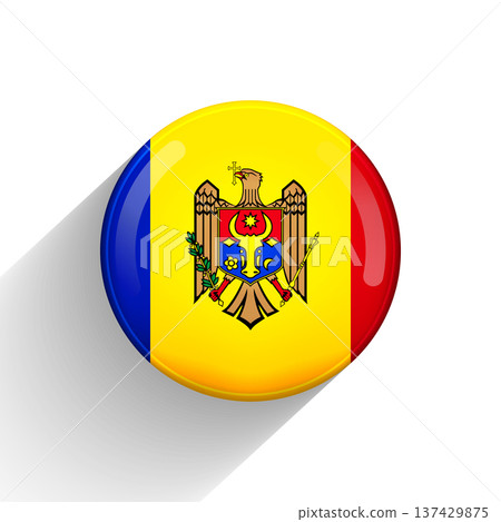 Glass light ball with flag of Moldova. Round sphere, template icon. Moldavian national symbol. Glossy realistic ball, 3D abstract vector illustration. Big bubble 137429875