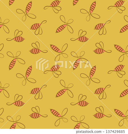 Seamless pattern with bees. Small wasp. Vector illustration. Design for invitation, cards, textile, fabric. Doodle style Seamless pattern with bees. Small wasp. Vector illustration. Design for invitation, cards, textile, fabric. Doodle style 137429885