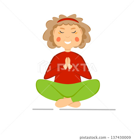 Sporty Granny does Yoga. Old person. Vector colorful cartoon illustration. Senior woman in pose yoga. Exercising for better health. Isolated flat image. Grandma. Grandmother character 137430009
