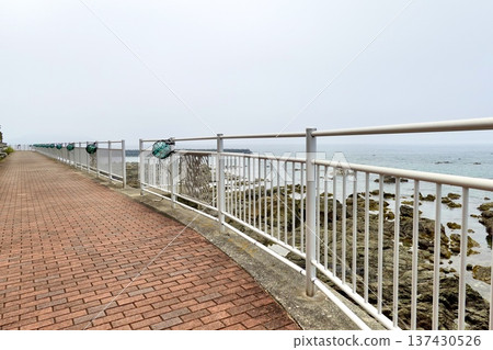 伊勢志摩瓶球之路：海岸的扶手上排列著一排排瓶球。三重縣志摩市濱島町 137430526