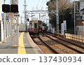 A local train bound for Nishinomiya Kitaguchi leaving Hankyu Sakasegawa Station 137430934