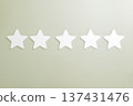 Five white star customer review symbols represent top service satisfaction, showing excellent quality feedback, ideal for online rating and business experience surveys 137431476