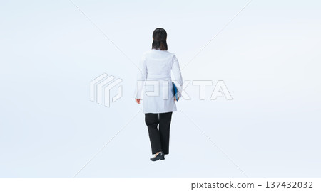Full-body photo of a woman in a white coat 137432032