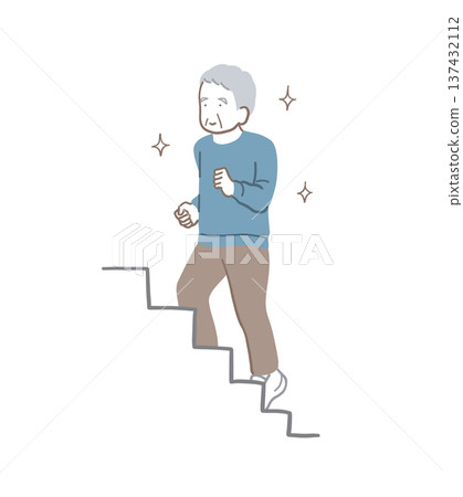Illustration material of a senior man climbing the stairs 137432112
