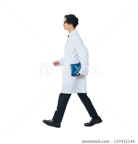 A man in a white coat walking - A transparent PNG full-body photo, precisely cut out by hand A man in a white coat walking - A transparent PNG full-body photo, precisely cut out by hand 137432144