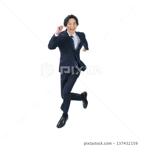 Jumping male business person in a suit - Full-body photo PNG with transparent background, precisely cut out by hand Jumping male business person in a suit - Full-body photo PNG with transparent background, precisely cut out by hand 137432159