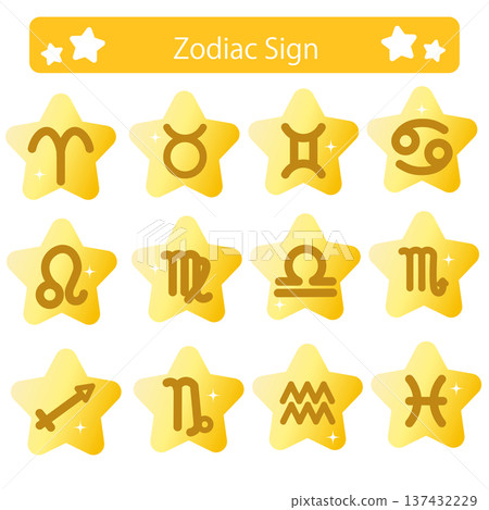 12 Constellation Simple Icon Set Star Shape 137432229