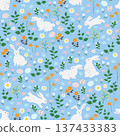Seamless pattern with cute hand drawn easter bunnies on springtime for decorative,kid product,fashion,fabric,textile, wallpaper and all print 137433383