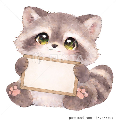 一隻浣熊拿著留言板的插圖 137433505