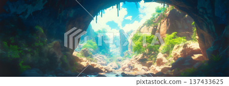 藍天洞穴景色，動漫風格 137433625