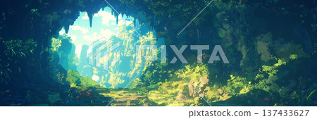 Scenery of a hidden cave in a rocky mountain, anime style Scenery of a hidden cave in a rocky mountain, anime style 137433627