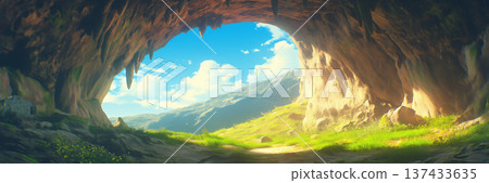 藍天洞穴景色，動漫風格 137433635