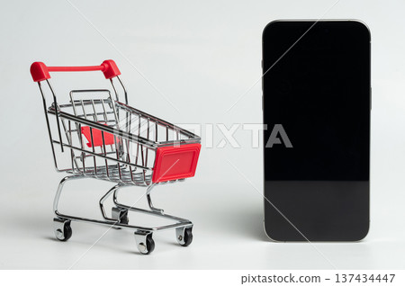 Smartphone with shopping cart Smartphone with shopping cart 137434447