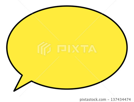 A simple, horizontally elongated, oval-shaped yellow speech bubble with the nozzle located diagonally to the lower left. A simple, horizontally elongated, oval-shaped yellow speech bubble with the nozzle located diagonally to the lower left. 137434474