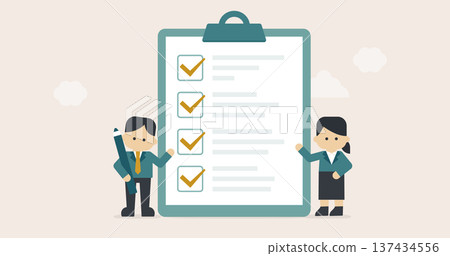 Business team checking checked list | Friendly business image Business team checking checked list | Friendly business image 137434556