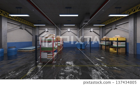 Flooded warehouse Flooded warehouse 137434805