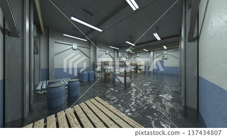Flooded warehouse Flooded warehouse 137434807