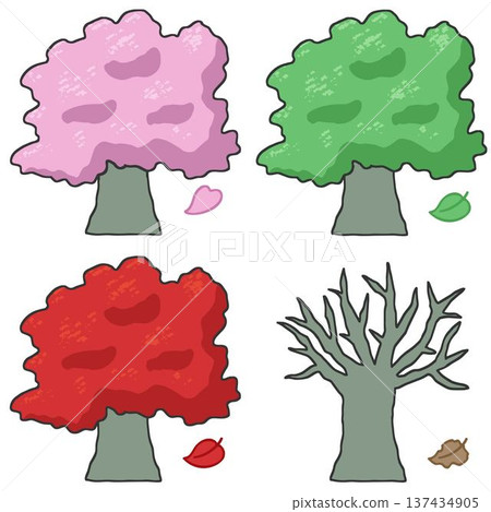 Illustration set of cherry blossom trees changing with the seasons Spring, summer, autumn and winter scenery Illustration set of cherry blossom trees changing with the seasons Spring, summer, autumn and winter scenery 137434905