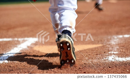 Baseball Cleat Kicking Up Infield Dirt Baseball Cleat Kicking Up Infield Dirt 137435066