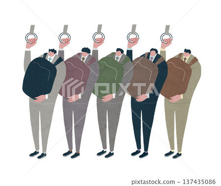 Businessmen doing the same pose on a crowded train Businessmen doing the same pose on a crowded train 137435086