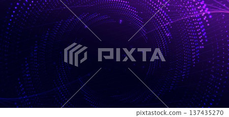 Futuristic digital particle tunnel neon blue purple abstract background. Futuristic digital particle tunnel neon blue purple abstract background. 137435270