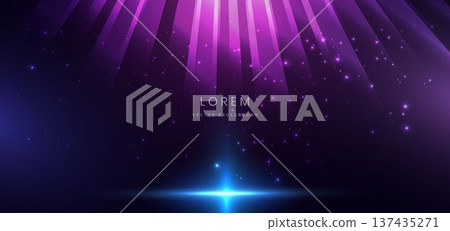 Purple spotlight rays with glowing star abstract cosmic background. 137435271