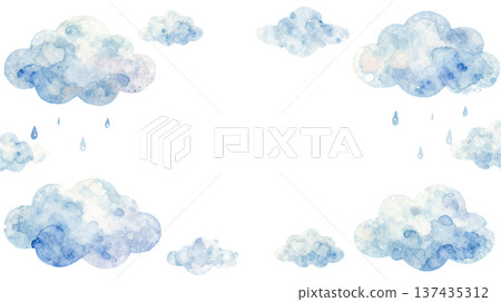 淡水彩風格的雲雨插圖，畫框材料 137435312