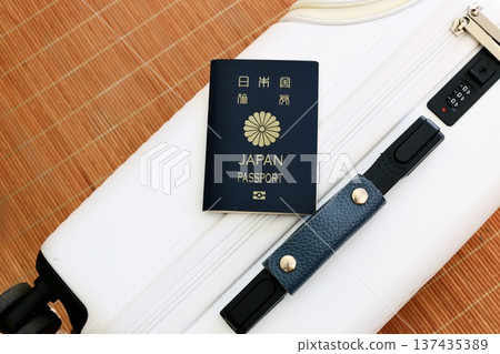 Carry-on suitcase and passport, overseas travel, overseas business trip Carry-on suitcase and passport, overseas travel, overseas business trip 137435389