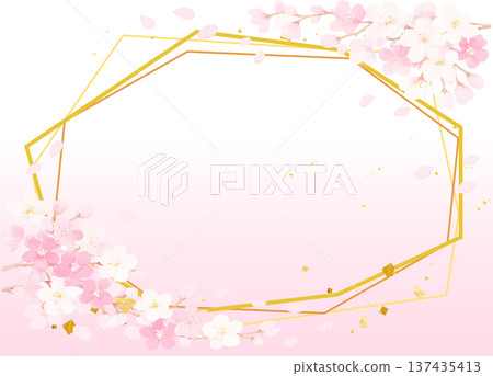 Cherry blossom and gold frame material, decoration, vector, gradation Cherry blossom and gold frame material, decoration, vector, gradation 137435413