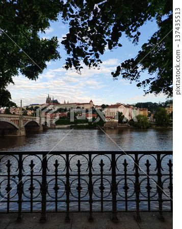 Prague castle overlooking vltava river on beautiful summer day in czechia 137435513