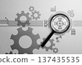 Artificial Intelligence Analysis Concept with Magnifying Glass, Gears, and Circuit Icons on Light Background. High quality photo Artificial Intelligence Analysis Concept with Magnifying Glass, Gears, and Circuit Icons on Light Background. High quality photo 137435535