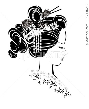 女人的臉,日式髮型,和服 女人的臉,日式髮型,和服 137436212