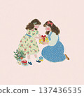 Illustration of a parent and child giving a gift on Mother's Day 137436535