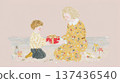Illustration of a parent and child giving a gift on Mother's Day 137436540