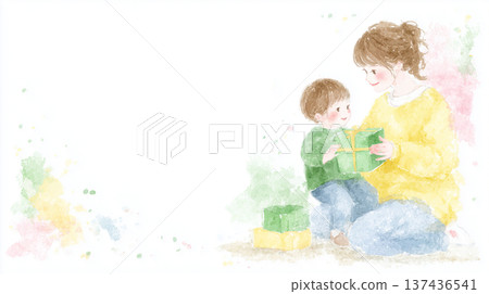 Illustration of a parent and child giving a gift on Mother's Day 137436541