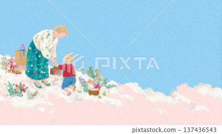 母親節當天，父母與孩子互贈禮物的插圖 137436543