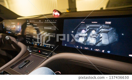 Modern car interior with touch screens.  137436630