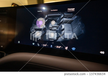 Modern car interior with touch screens. Modern car interior with touch screens. 137436634