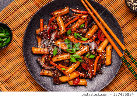 Tteokbokki ,Spicy Stir fried Rice Cake. Tteokbokki ,Spicy Stir fried Rice Cake. 137436854