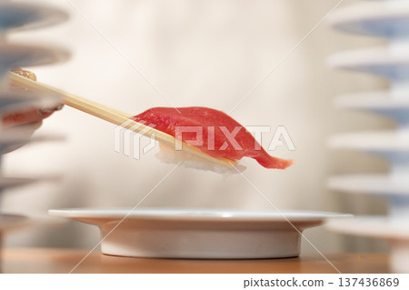 Conveyor belt sushi - tuna 137436869