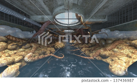 A hallway under attack by aliens A hallway under attack by aliens 137436987
