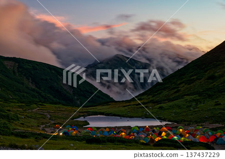 Afterglow of the mountains and the Northern Alps, Sugorokugoya tent site 137437229
