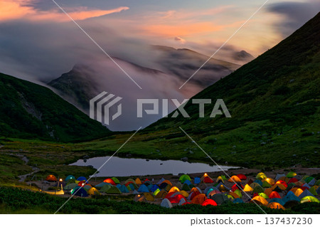 Afterglow of the mountains and the Northern Alps, Sugorokugoya tent site 137437230