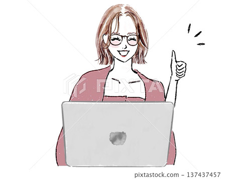 一位女士正在使用電腦,並且按讚了某個東西。 一位女士正在使用電腦,並且按讚了某個東西。 137437457